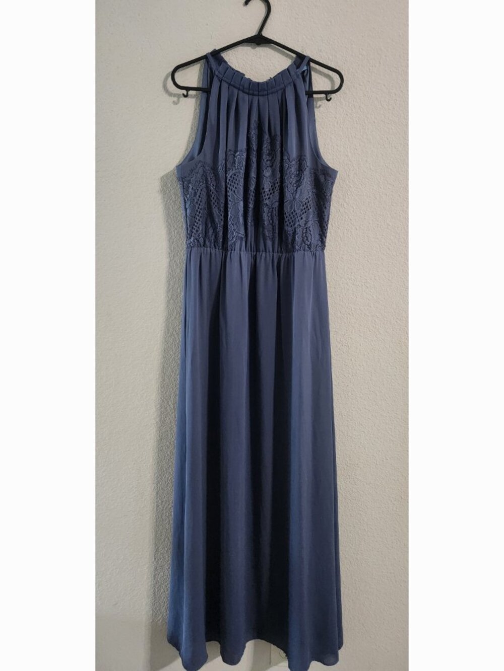 Antonio Melani High pleated neck maxi dress lace detail Women’s small slate blue
